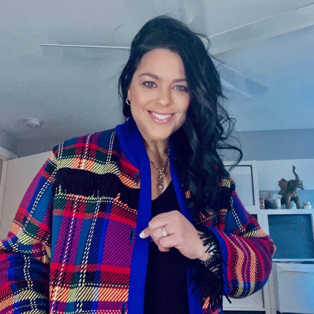 YSL Blue Multi-Color Plaid Wollen Cardigan Jacket Vintage 1970's Sz 46